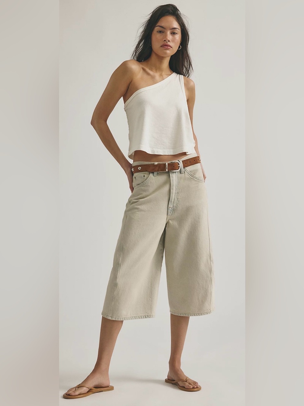 We the Free People Jax Articulated Cropped Jorts Barrel Off White Denim NWOT $98